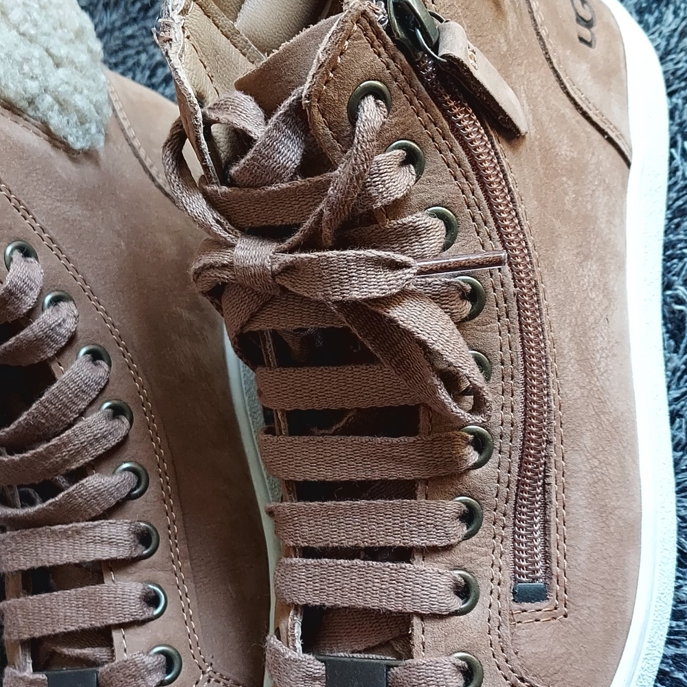 UGG Leather Brown Side Zipper Ankle Sneakers Size 7 - Picture 5 of 8